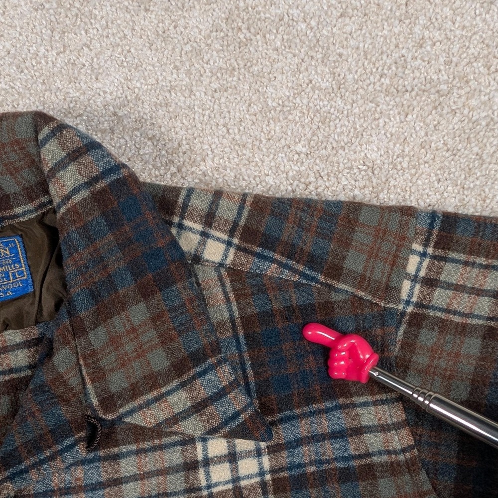 Vintage Pendleton Board Shirt Jacket Womens Large Brown Plaid Wool USA 80s HOLES - Picture 4 of 12